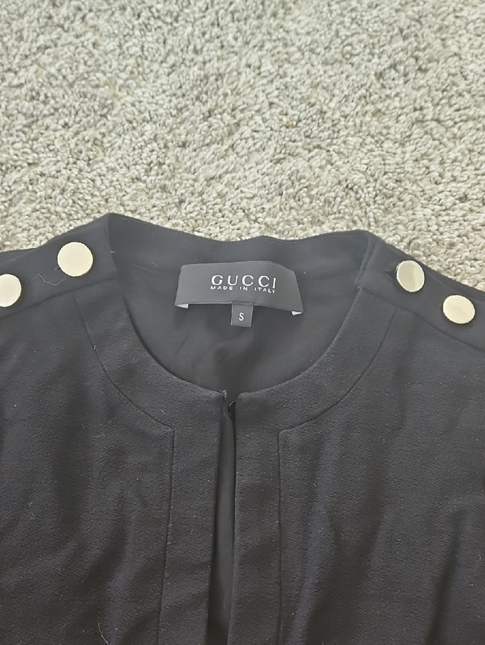 Gucci Black Long-Sleeve Shift Dress with Gold Shoulder Buttons Minimalist S - Picture 9 of 10